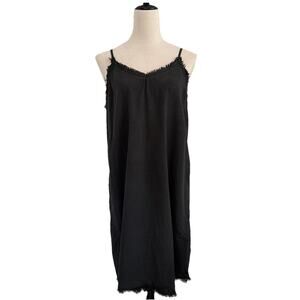 Carly Jean Los Angeles Slip Dress Women Med Black Knee Length Frayed Detail Boho